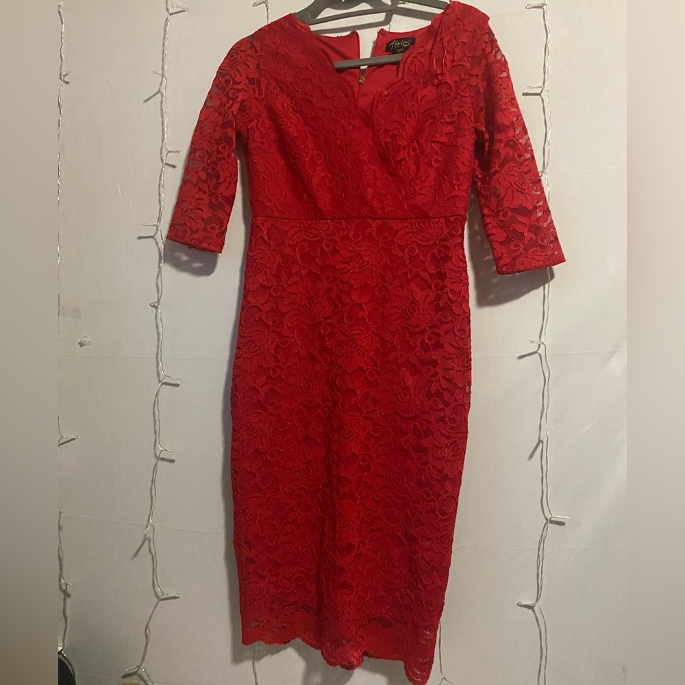 Thalia Sodi Red Lace Long Sleeve Dress